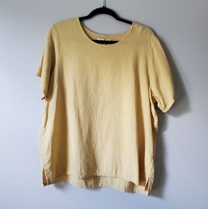 FLAX | Yellow Short Sleeve Oversized Casual Top | S